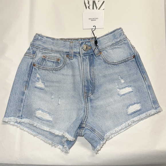 ZARA Kids | Light Blue | High Waist Damaged Denim Shorts - Picture 6 of 7